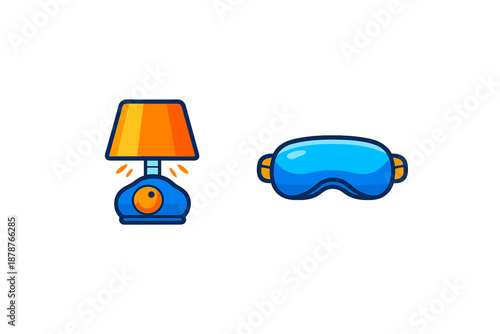 Blue sleep mask and orange table lamp on a gray background