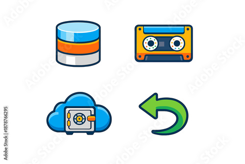 Set of four data and storage icons