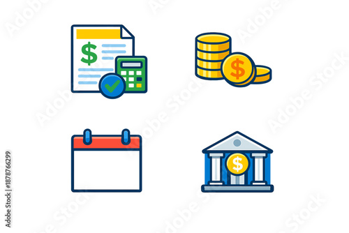 Financial Icons Set on a Gradient Background