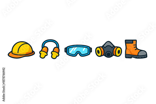 Set of safety equipment icons on a dark gradient background