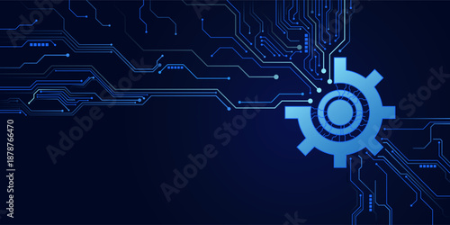 Gear wheel with printed circuit board, Digital technology abstract background. Hi-tech concept innovation. vector and illustration.