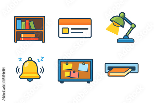 Set of Study and Learning Icons with Glowing Effect