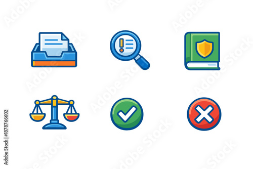 Set of Six Colorful Legal and Business Icons with Glow Effect