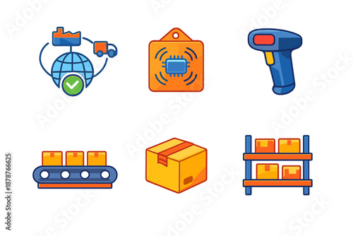 Logistics and supply chain icons with glowing effect