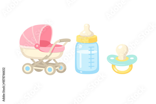 Baby items collection with glowing effect