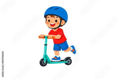 Happy Boy Riding a Scooter with Lights