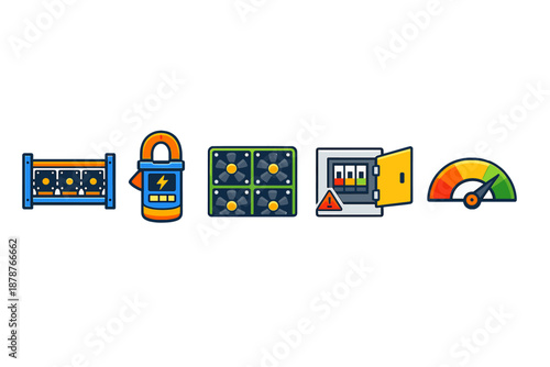Digital Icons for Cryptocurrency Mining and Electrical Systems