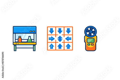 Lab equipment and directional arrows icons