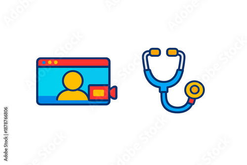 Telemedicine and Stethoscope Icons