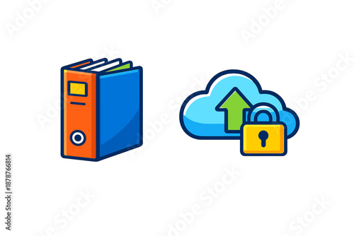 Folder and cloud upload with padlock icons