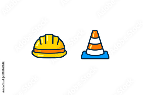 Construction safety icons: hard hat and traffic cone