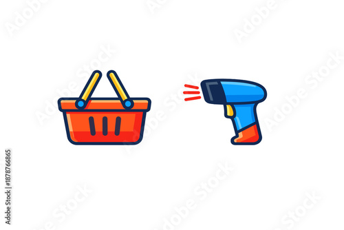 Shopping basket and barcode scanner with red laser