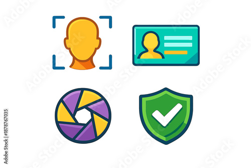 Set of four modern icons for security and identification