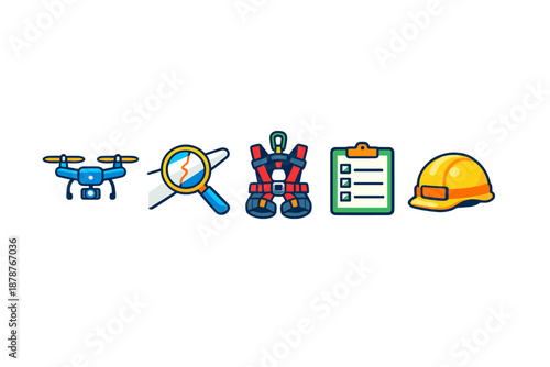 Drone inspection safety equipment and checklist icons