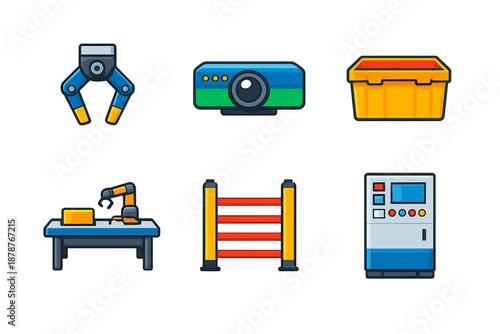 Industrial icons set on a dark background