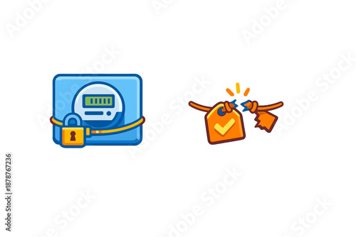 Secure meter and broken price tag icons