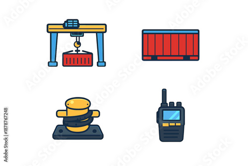 Set of four flat icons related to shipping and logistics