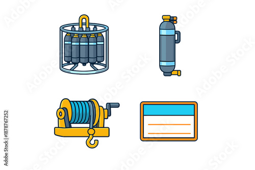 Industrial Equipment Icons with Glowing Outline