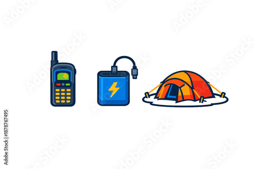Camping Essentials: Old Phone, Power Bank, and Tent