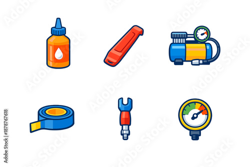 Set of cartoon bicycle repair tools icons
