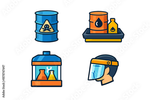 Set of four flat danger icons