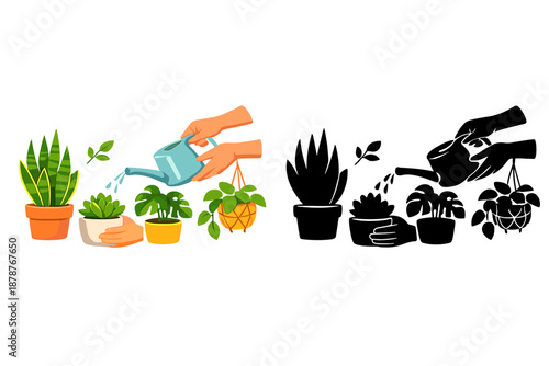 Gardening concept with plants being watered