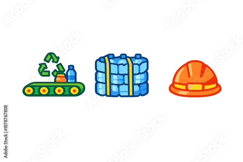 Recycling, manufacturing, and safety icons