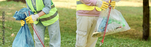 Bilde på lerret Engaging community members in a park clean up to promote eco awareness and socia