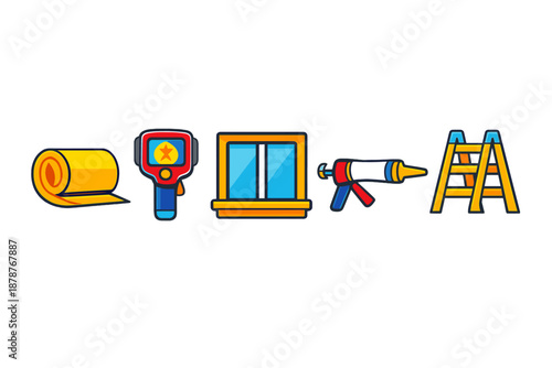 Home insulation and repair tools icons