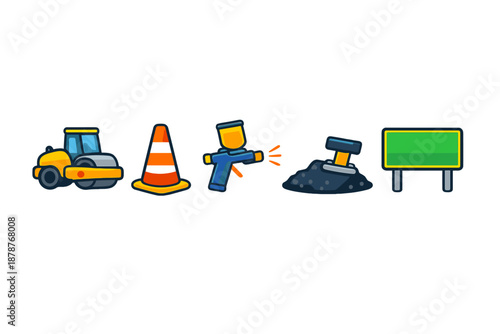 Construction Icons with Glow Effect on Gradient Background