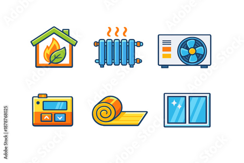 Home energy efficiency icons set