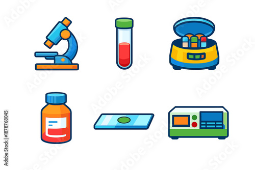 Collection of stylized laboratory equipment icons