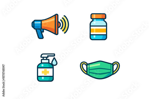 Set of four icons related to health and safety
