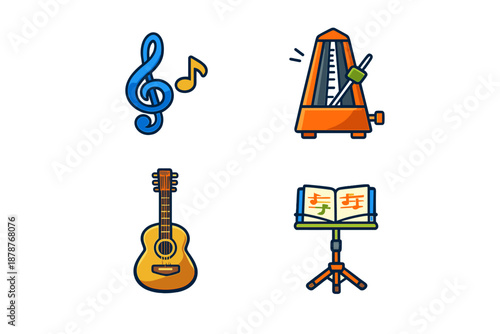 Collection of music icons on a gradient background