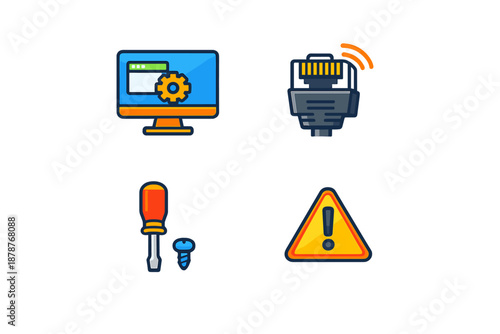 Technology and repair icons on a dark background