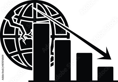 Cracked black and white globe with a magnifying glass inspection