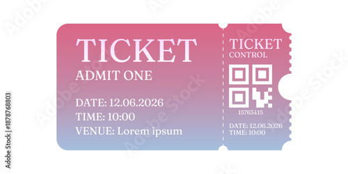 Realistic ticket admit for festivals, event, theater, concert, play.