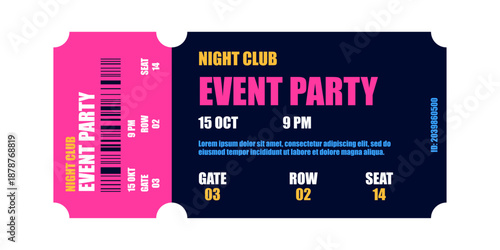 Concert ticket vector template. Concert, party or festival ticket design template. Vector illustration