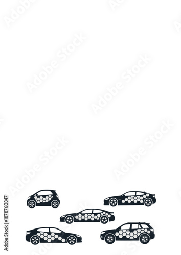 Solar Powered Electric Vehicle Silhouette, Car with Hexagonal Solar Cell Skin, Sustainable Mobility and Renewable Energy Transport Vector