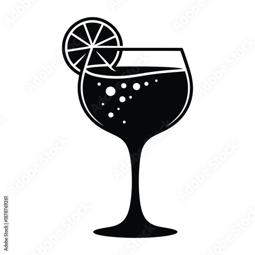 Gin and tonic glass with lime Vector, Silhouette, Illustration
