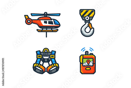Set of stylized icons for rescue and safety equipment