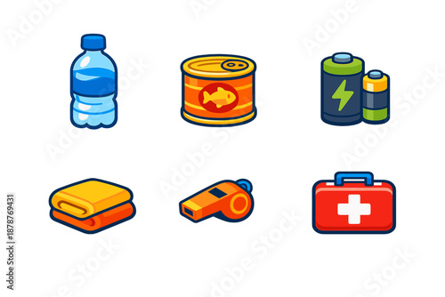 Survival gear icons set