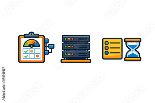 Dashboard, Server, Checklist, and Hourglass Icons