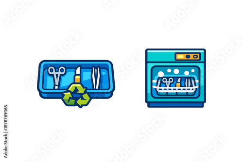Medical instruments cleaning and sterilization icons