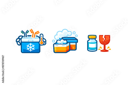 Collection of scientific icons with a neon glow