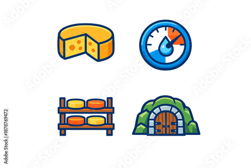 Cheese, gauge, rack, and cave icons