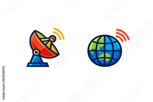 Satellite Dish and Globe with Wireless Signals