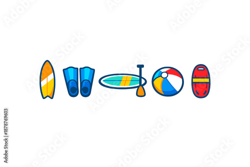 Summer beach and water sports icons