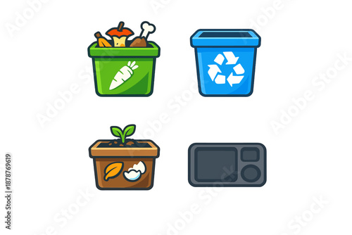 Recycling and composting icons on a dark background