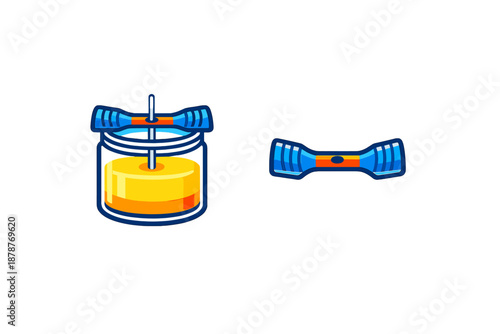 Neon glowing jar with a stirrer and a detached stirrer.